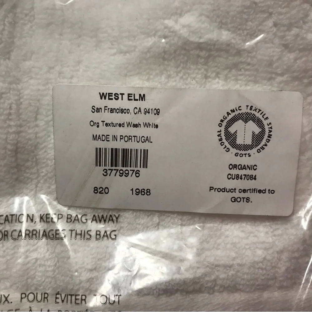 West Elm Organic textured White Wash Cloth New